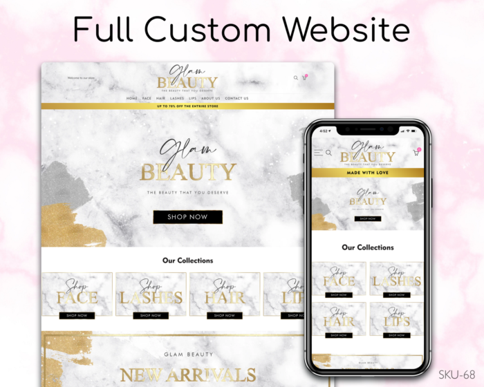 Marble & Gold Beauty Haven – Marble, Gold, Beauty, Fully Finished Website (Shopify, Wix & Squarespace)