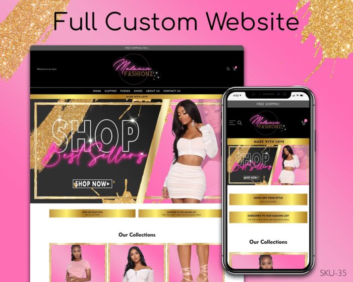 Pink, Black, and Gold Boutique Chic, Fully Finished Website (Shopify, Wix & Squarespace)