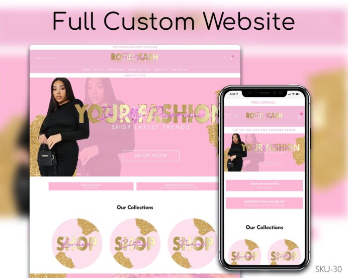 Chic in Pink & Gold Attire, Fully Finished Website (Shopify, Wix & Squarespace)
