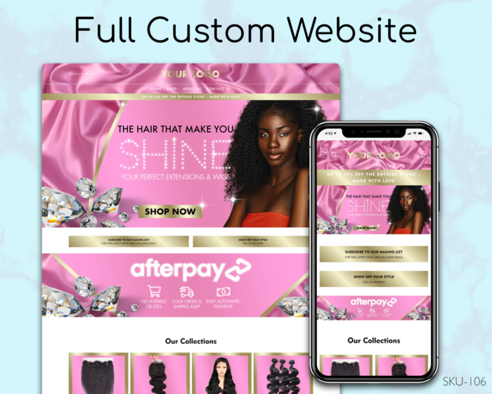 Pink Satin, Gold Diamonds, Hair – Pink, Satin, Gold, Diamonds, Hair, Fully Finished Website (Shopify, Wix & Squarespace)