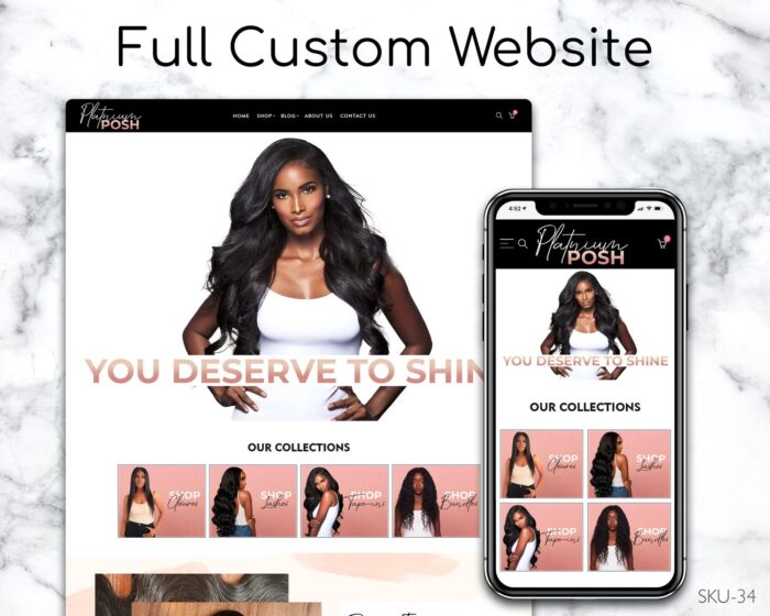 Rose Gold Tresses in a Clean White Space, Fully Finished Website (Shopify, Wix & Squarespace)