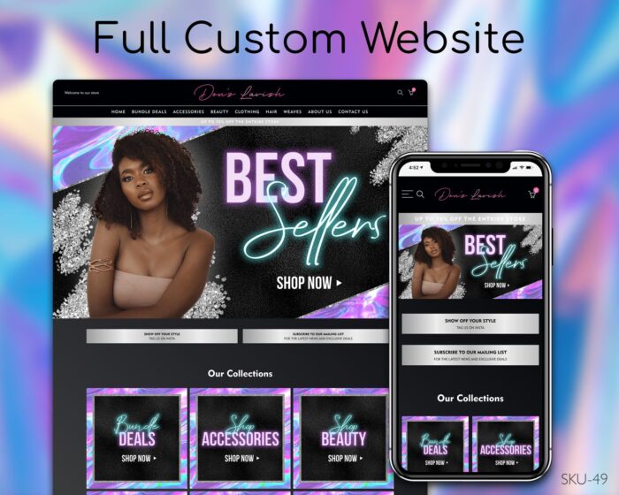 Neon Blue, Black, and Silver Sparkle, Fully Finished Website (Shopify, Wix & Squarespace)