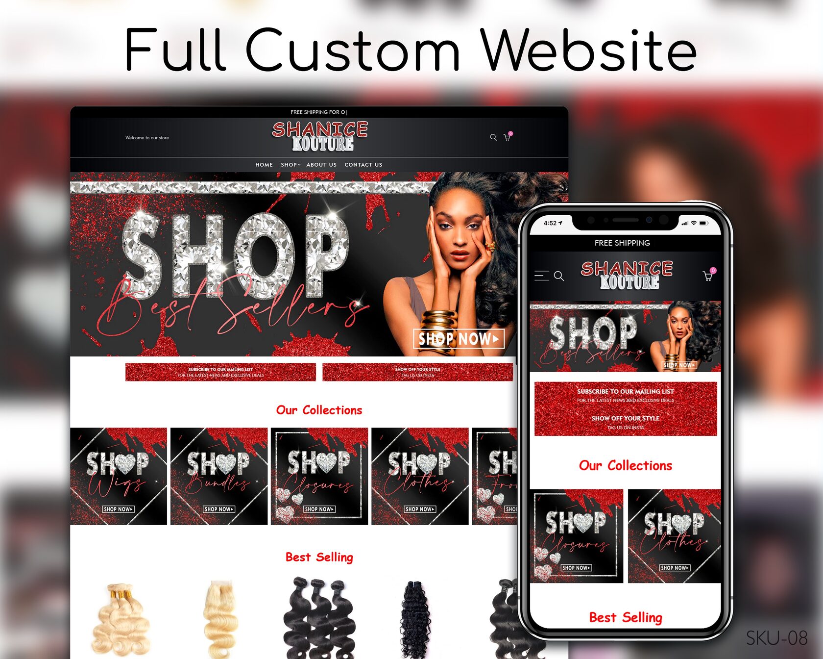Black & Red Hair Couture Website Design — full page preview
