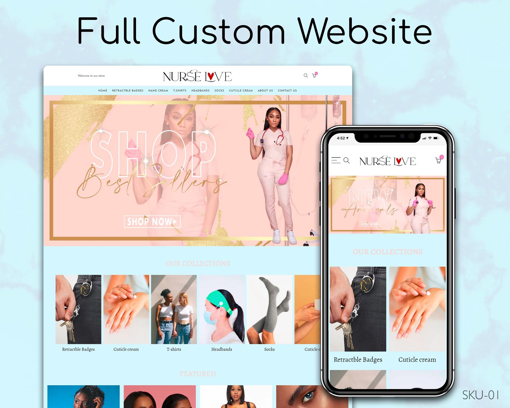 Pastel Nurse Scrubs Boutique Website Design — full page preview