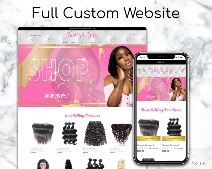 Pink & Gold Hair Glamour – Pink, Gold, Hair, Fully Finished Website (Shopify, Wix & Squarespace)