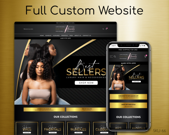 Black & Gold Hair Hub – Gold, Black, Hair, Fully Finished Website (Shopify, Wix & Squarespace)