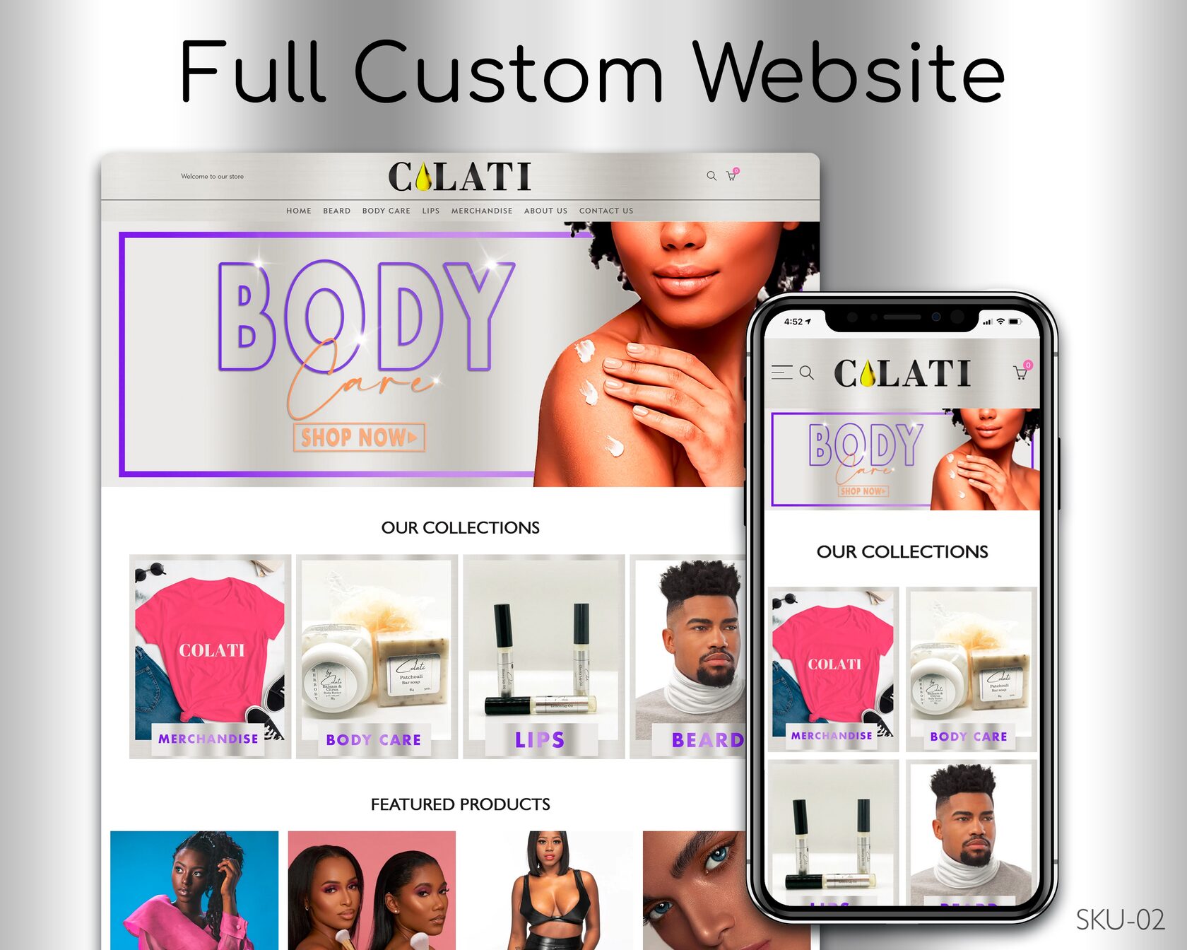 Silver Body Care Brand Website Design — full page preview