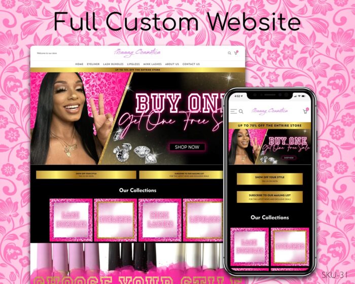 Pink, Gold, and Black Lip Gloss Extravaganza, Fully Finished Website (Shopify, Wix & Squarespace)