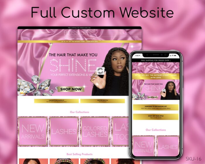 Pink & Gold Lashes: The Art of Beauty, Fully Finished Website (Shopify, Wix & Squarespace)