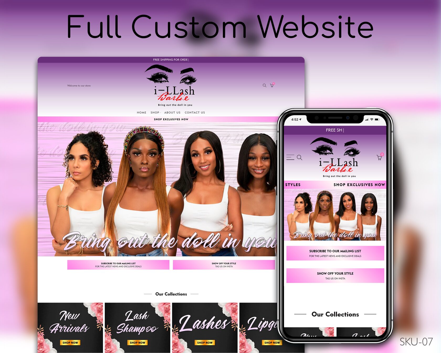 Lavish Lashes in Royal Purple Website Design — full page preview
