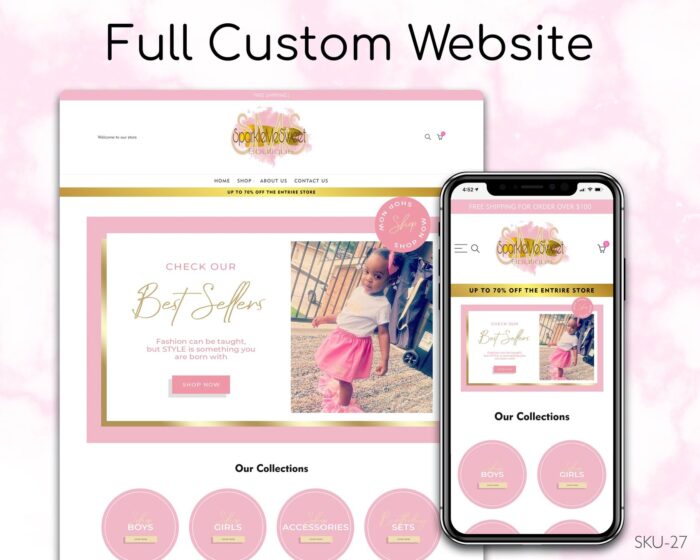 Pink & White Purity in Children’s Attire, Fully Finished Website (Shopify, Wix & Squarespace)