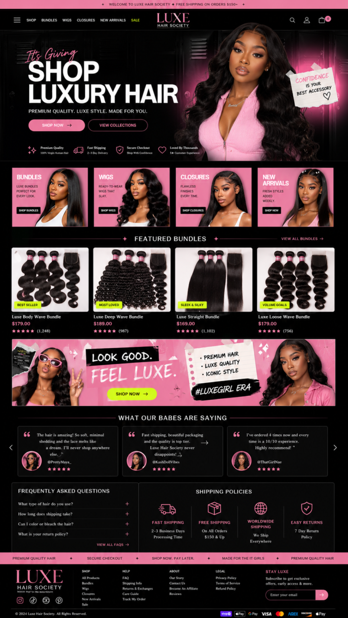 Luxury Hair & Wig Store Website Design