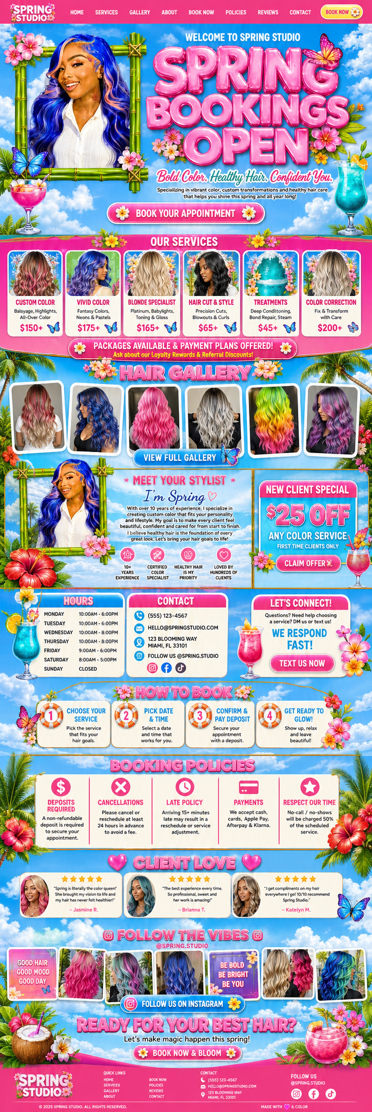 Hair Salon Booking Website Design — full page preview