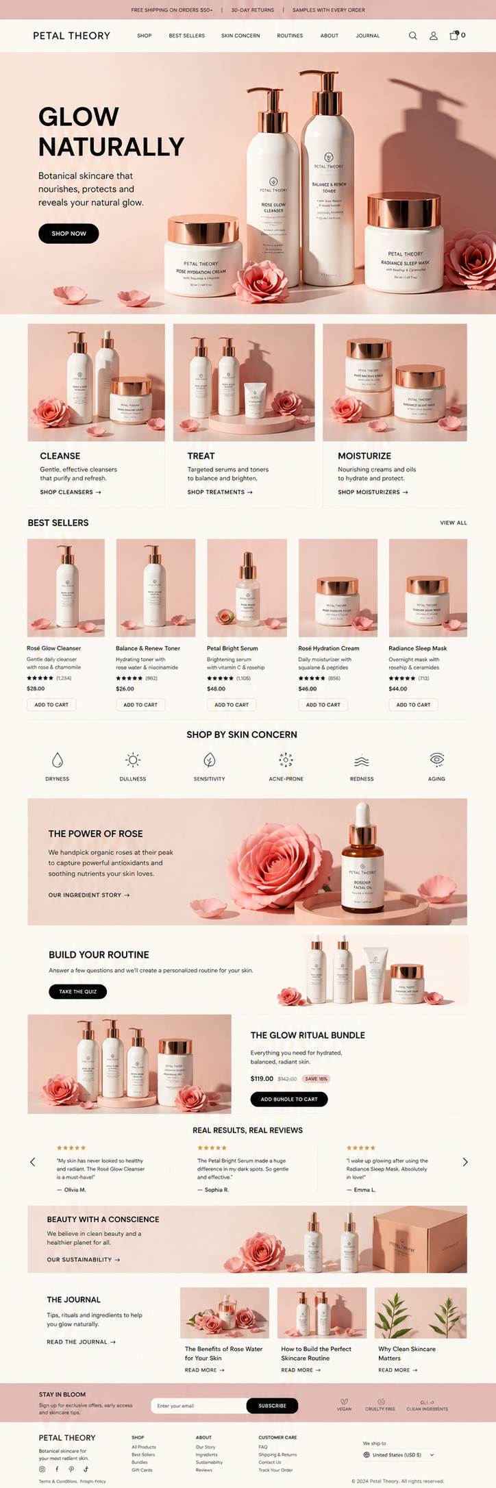 Natural Skincare Shop Website Design — full page preview